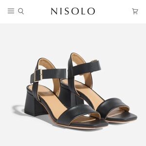 NISOLO Stella Go-To Block Heel Sandal size 5 in black leather New in Box!
